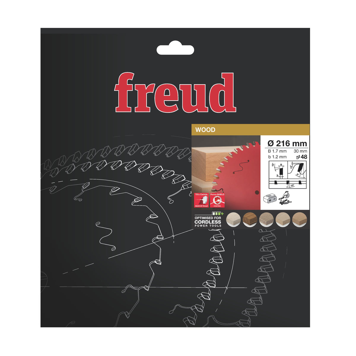 Freud 216 x 30 x 1.7 x 48T Thin Kerf Wood Circular Saw Blade suits Cordless Mitre Saws