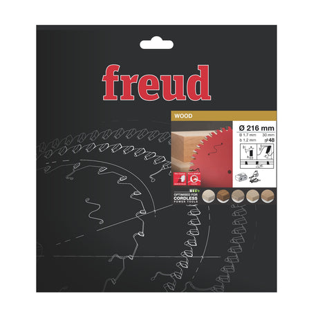 Freud 216 x 30 x 1.7 x 48T Thin Kerf Wood Circular Saw Blade suits Cordless Mitre Saws