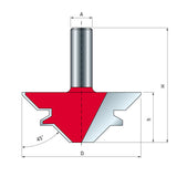 Freud 45 Degree Lock Mitre Router Bit creating strong corner joints on a wooden surface