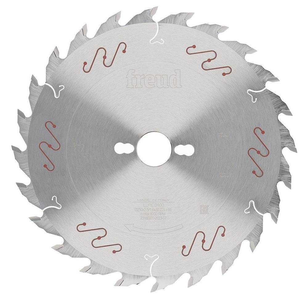 Freud Industrial Thin Kerf Rip Cut Circular Saw Blade 250mm Diameter - Close-up of micro-grain carbide teeth on blade