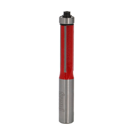 Freud Triple-Blade Flush Trim Router Bit 1/2in Shank in action, showcasing three-flute design for faster cutting and superior finish