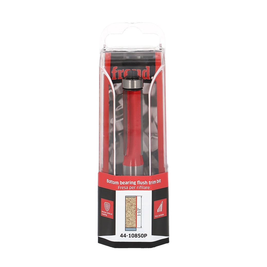Freud Triple-Blade Flush Trim Router Bit with Carbide Tips - 1/2in Shank, Three-Flute Design for Fast, Superior Cutting & Finish