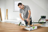 Festool TS 60K plunge cut saw with 100 Year Limited Edition Systainer and rail on workbench