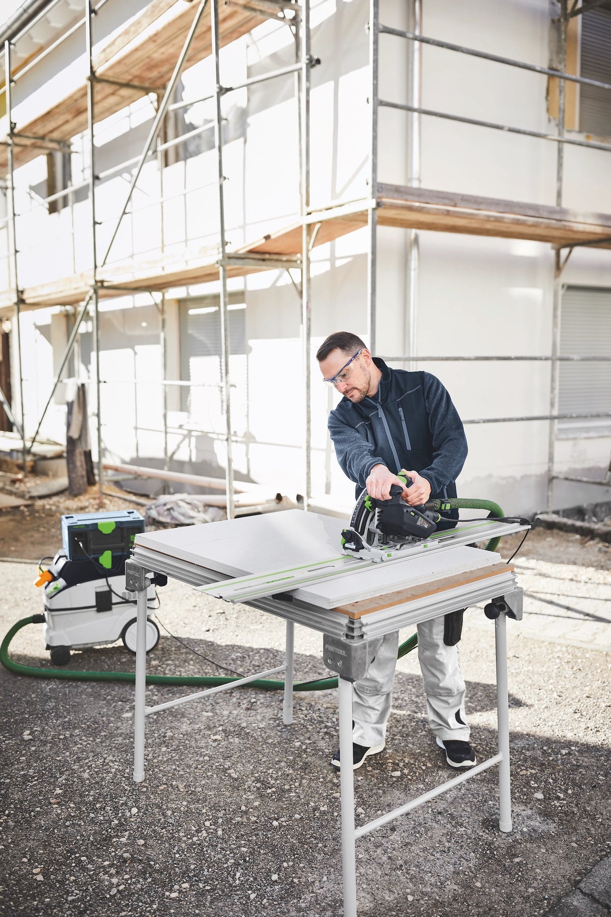 Festool TS 60K 168mm Plunge Cut Saw with 100 Year Limited Edition Systainer & 1400mm Rail in action