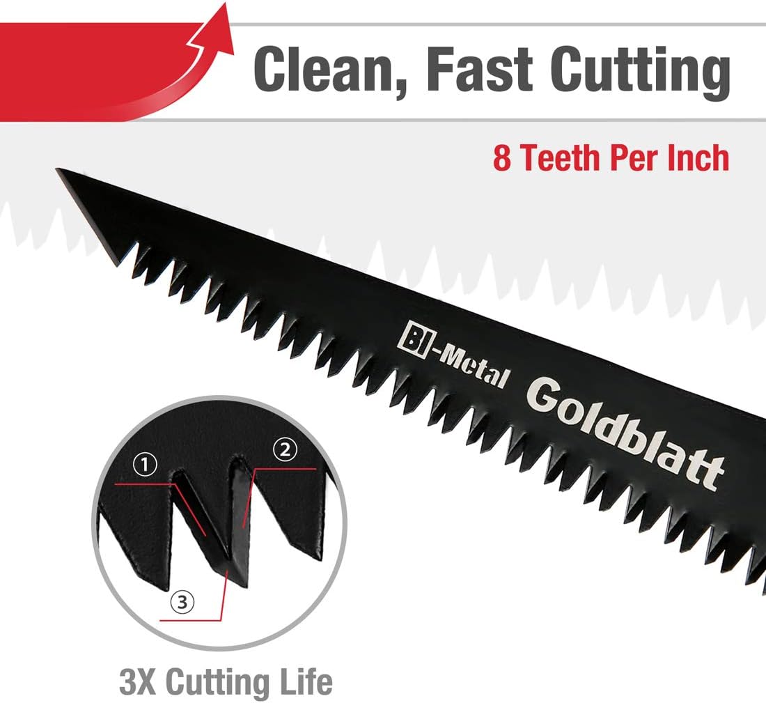 Goldblatt Folding Jab Saw Bi-Metal 8TPI in action, demonstrating clean cutting ability