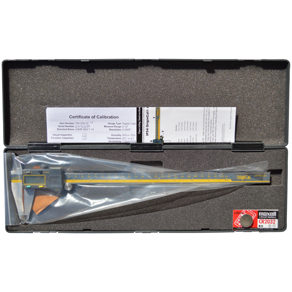 iGaging OriginCal Digital Vernier Calipers 300mm with clear Metric and Imperial display, lapped stainless bar, and accurate gauge heads