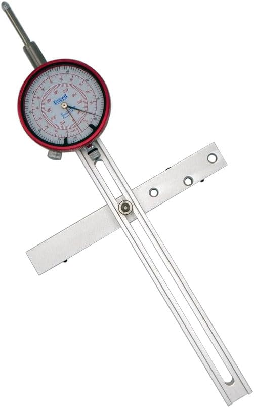 iGaging EZ-Align Dial Indicator Table Saw Alignment System in use on woodworking table