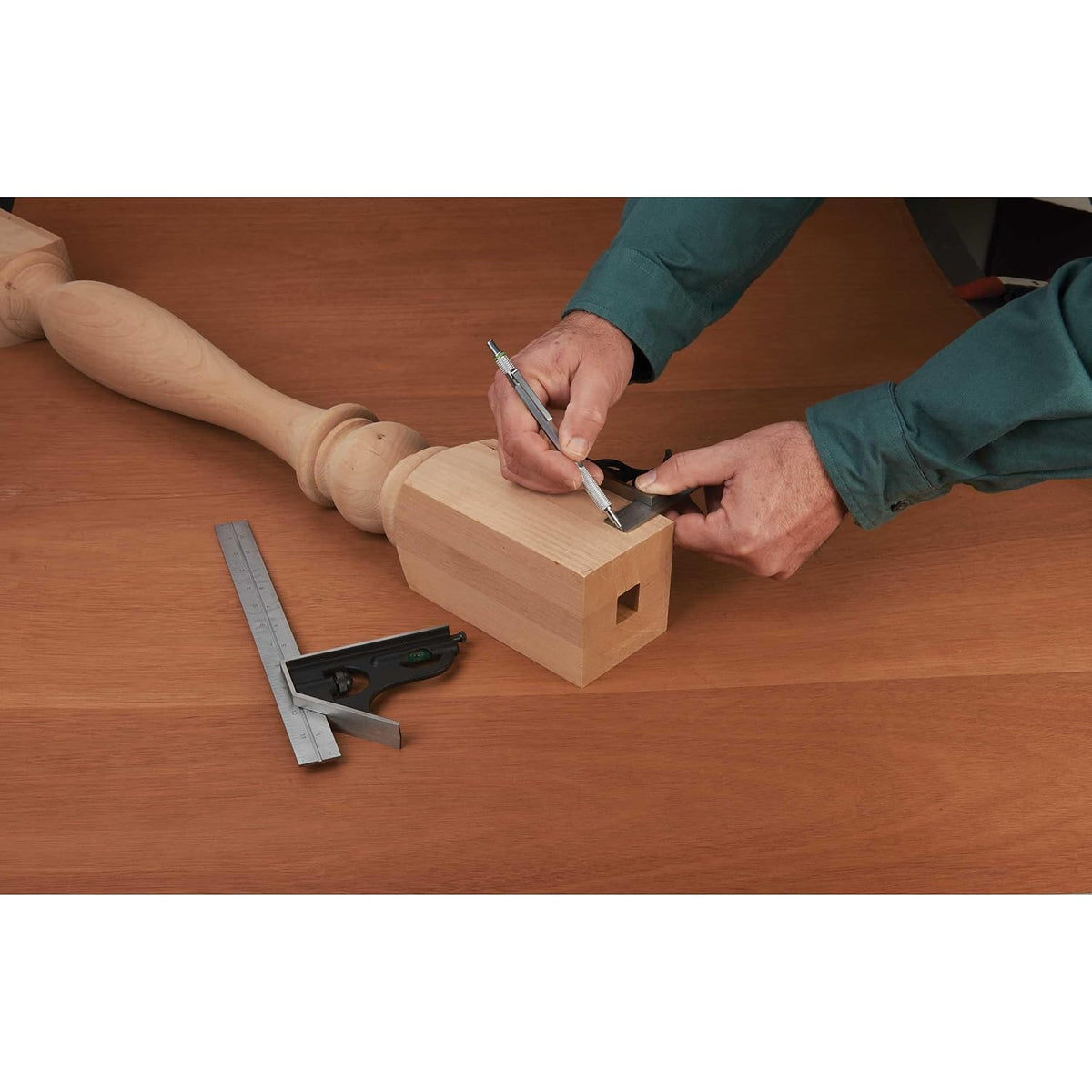 iGaging Set of 2 Combination Squares 150mm & 300mm in Storage Case, angled view, ideal for precision woodworking