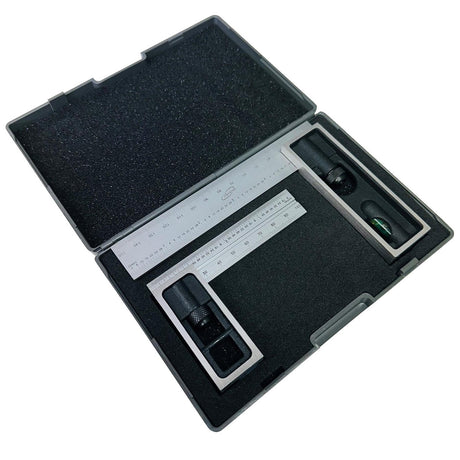 iGaging Double Squares 100mm & 150mm with Metric & Imperial blades, cast-iron base, satin blades, adjustable handle position