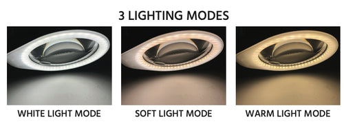 iGaging EZ-View Magnifying Glass LED Desk Light 125mm Lens showing 3 lighting modes in use