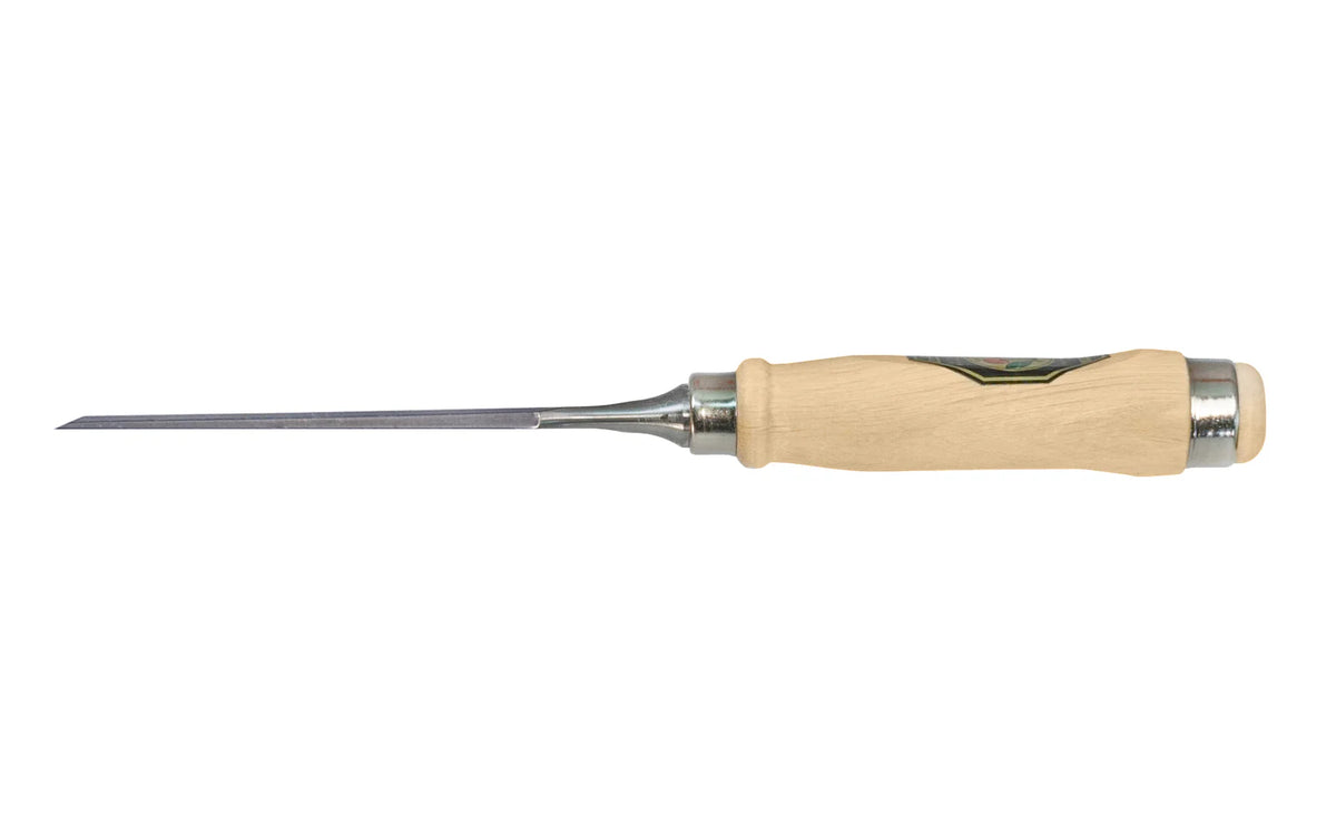 Kirschen Two Cherries 14mm Firmer chisel side view with a wooden handle on a white background