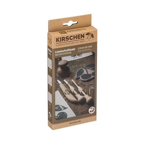Kirschen linocut set packaging on a white background