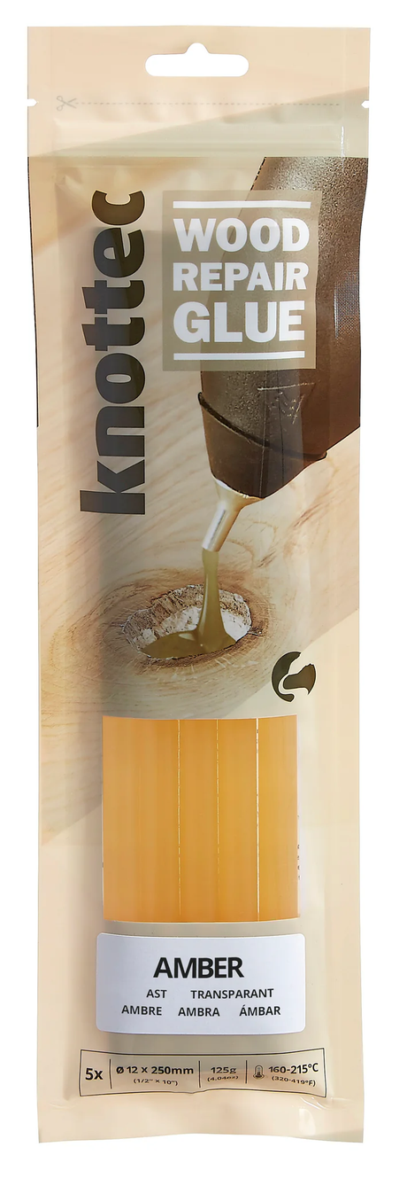 Power Adhesives Knottec 12mm Amber Hot Glue Sticks for wood repair and knot filling