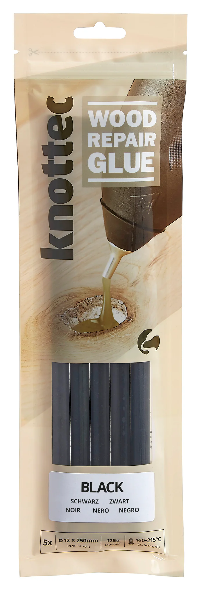 Power Adhesives Knottec 12mm Black Hot Glue Sticks for wood repair