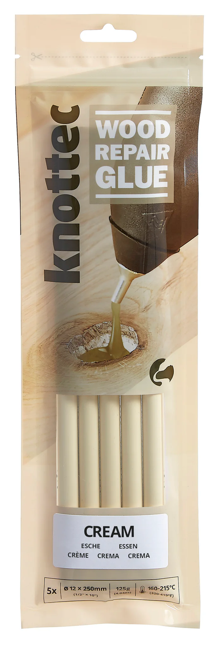 Cream 12mm Knottec wood knot filler adhesive glue sticks by Power Adhesives, pack of 5