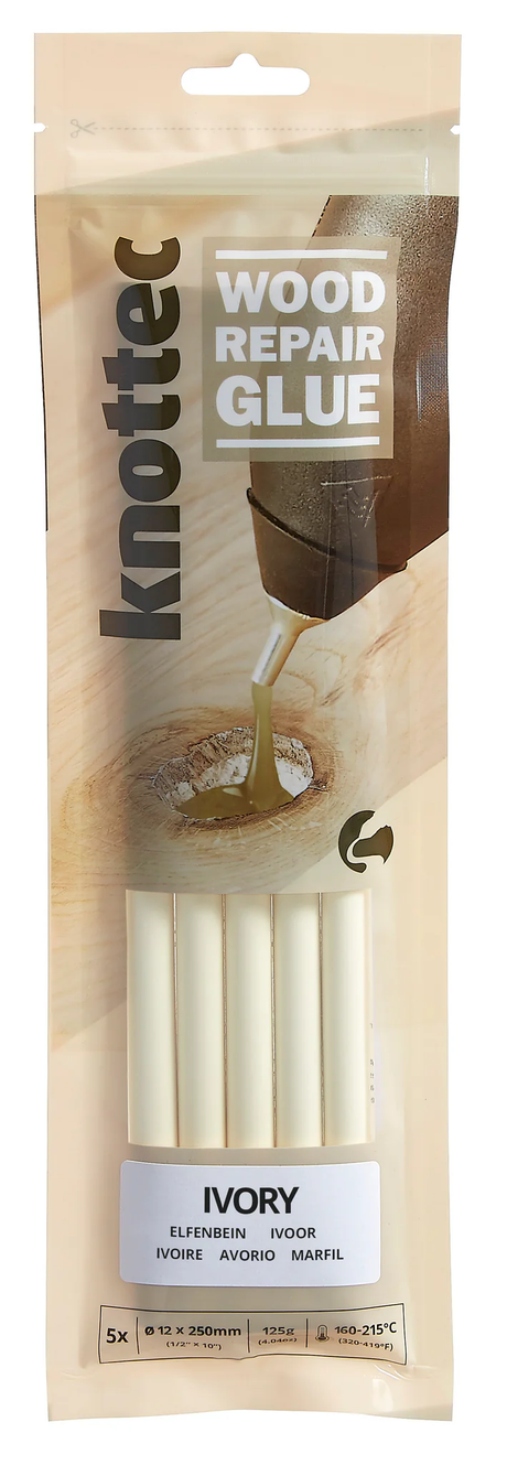 Power Adhesives Knottec 12mm Ivory Wood Knot Filler Glue Sticks, pack of 5, top view