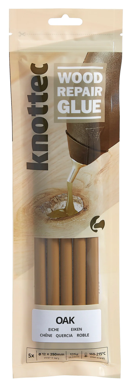 Power Adhesives Knottec 12mm Oak Wood Knot Filler Glue Sticks, Pack of 5, for effective wood repair