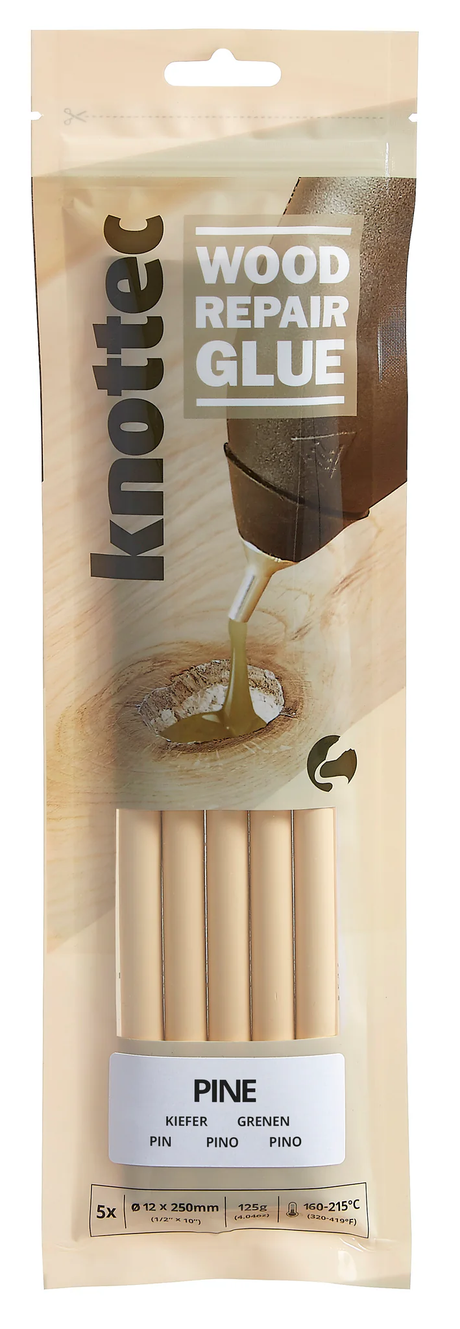 Power Adhesives Knottec wood knot filler glue sticks in pine, 12mm size, pack of 5, ideal for wood repair