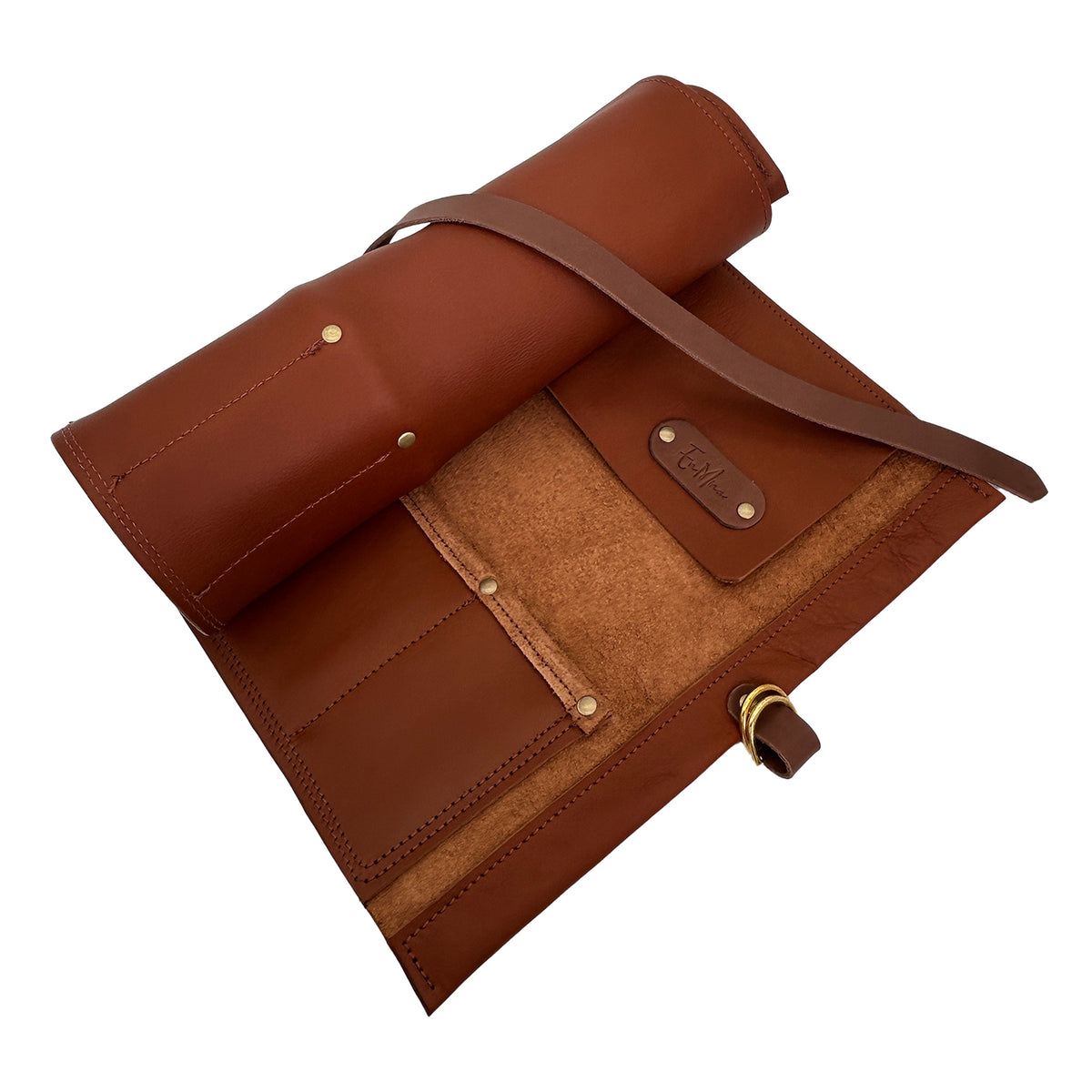 En Mina 12 Pocket Leather Chisel Roll Tan