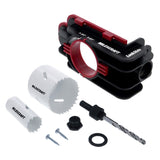 Milescraft LockMate Lock & Knob Installation Jig in use, drilling holes accurately for door hardware