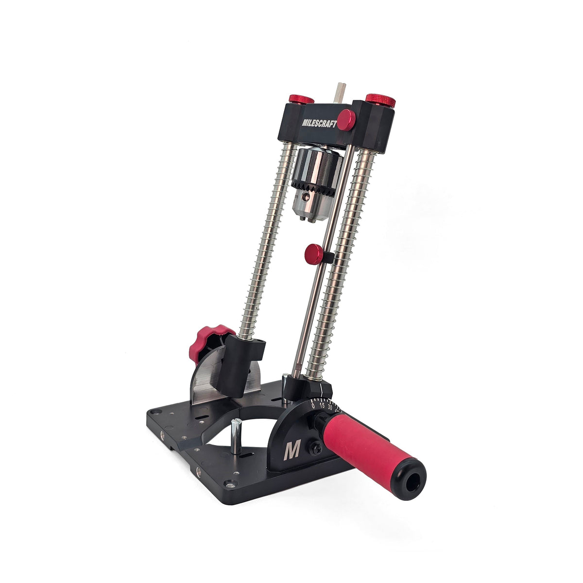 Milescraft DrillMatePRO portable drill guide in use with enhanced precision and ease-of-use