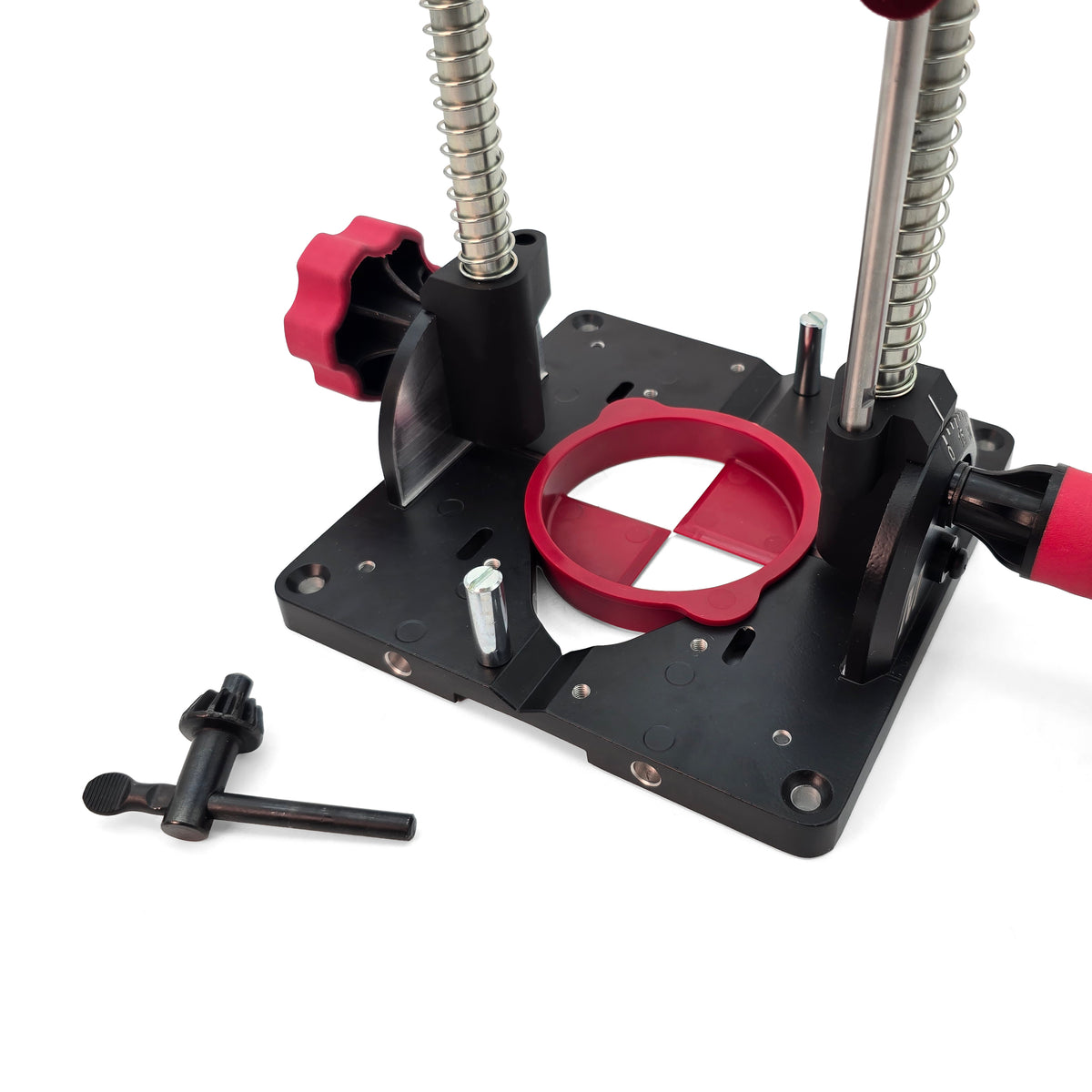 Milescraft DrillMatePRO Portable Drill Guide in use on a wooden surface