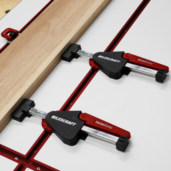 Milescraft T-Trax48 48in Aluminium T-Track Rail System Pack of 2 on workbench
