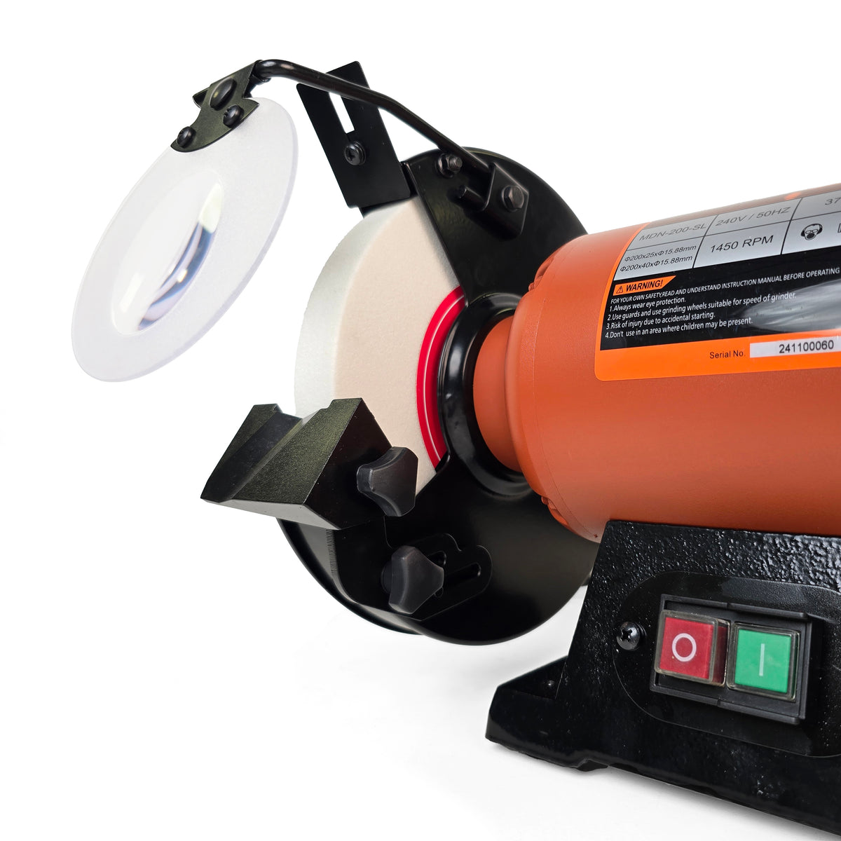 Sherwood 8in Slow Speed Bench Grinder 1400RPM 1/2HP Motor, ideal for sharpening high-speed woodworking tool steels