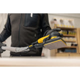 Mirka DEOS II 353CV electric orbital sander in use on wooden surface