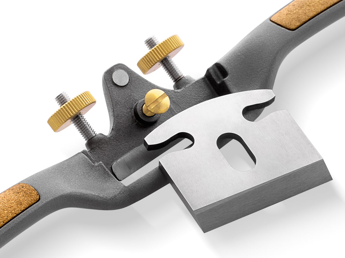 Round sole spokeshave with ergonomic handles by Melbourne Tool Company, ideal for shaping and smoothing wood