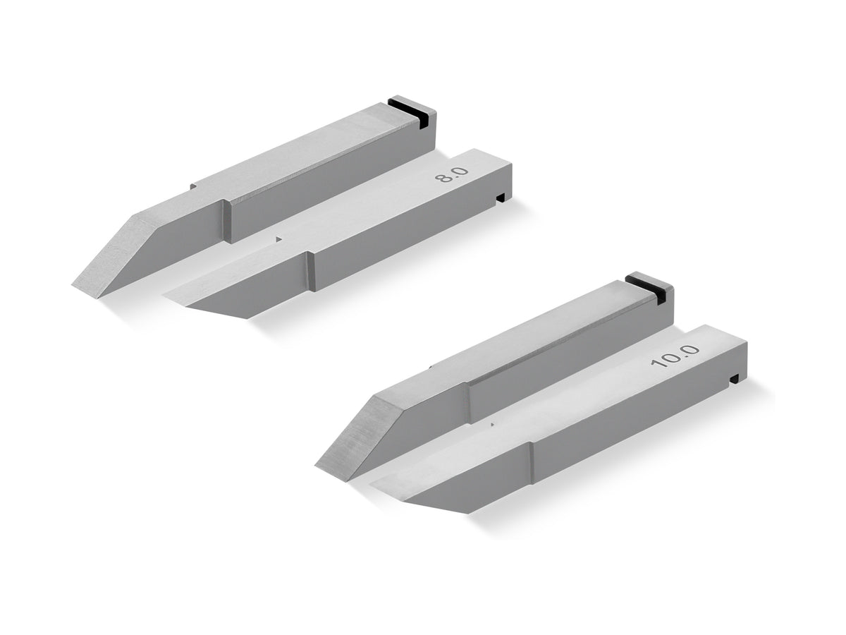 Melbourne Tool Company Set of 10 Metric & Imperial Blades for Large Router Hand Plane, angled view showing blade detail