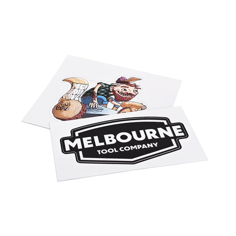 Melbourne Tool Company Set of 2 Stickers with art by Olivier Potvin. High quality, waterproof, 200mm x 50mm