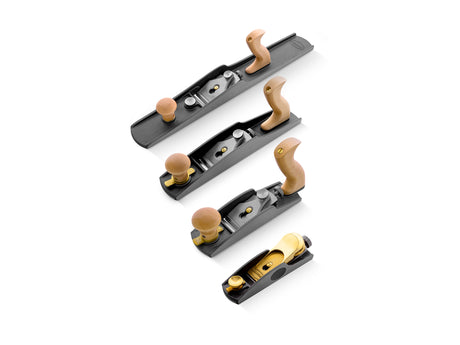 Melbourne Tool Company Low Angle Block, Jack, Smoothing & Jointing Hand Plane Set kit displayed with all four essential hand planes