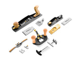 Melbourne Tool Company Set of Nine Hand Planes & Tools in Deluxe Kit, view of multiple woodworking tools and blades