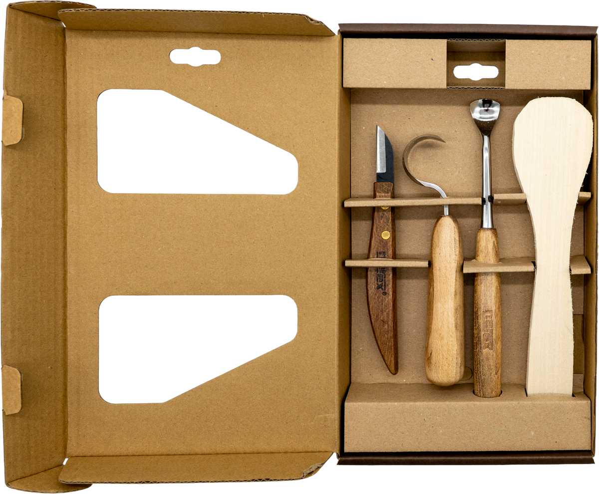 Narex Set of 4 Spoon Carving Tools Plus Spoon Blank