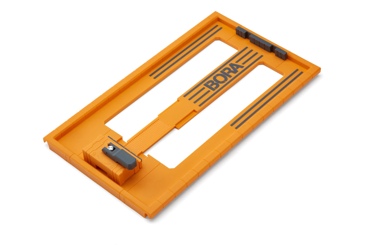 BORA NGX Saw Plate RT in use with clamp edge guide for precise circular saw cuts