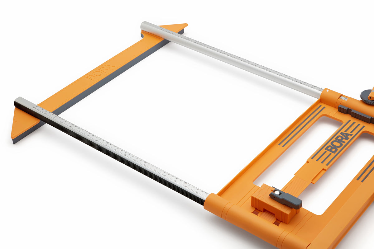 BORA NGX Twin Rail Rip Guide in use on wooden sheet, showing precise cutting accuracy