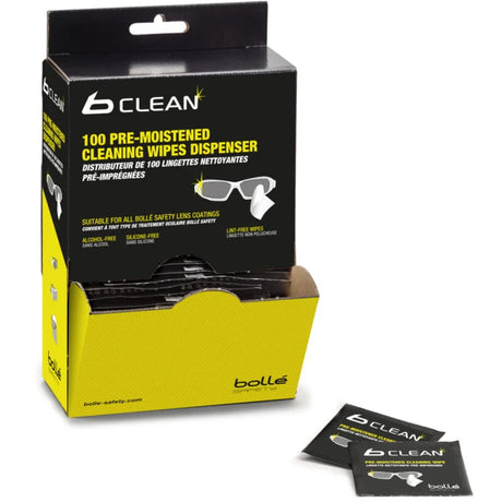 Bolle Safety B-CLEAN Glasses Cleaning Wipes Dispenser - Pre-Moistened, efficient lens care solution for crystal-clear results