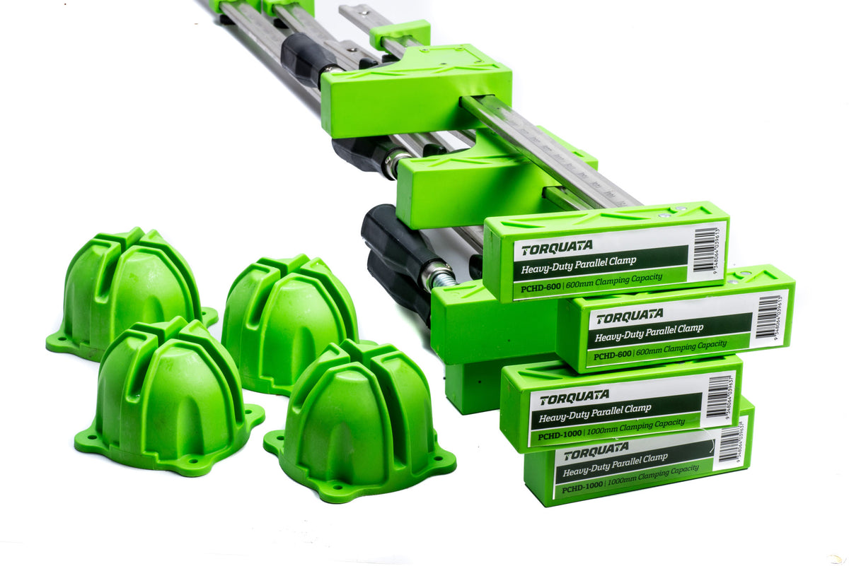 Torquata Set of 4 Heavy-Duty Parallel Clamps in use on woodworking project