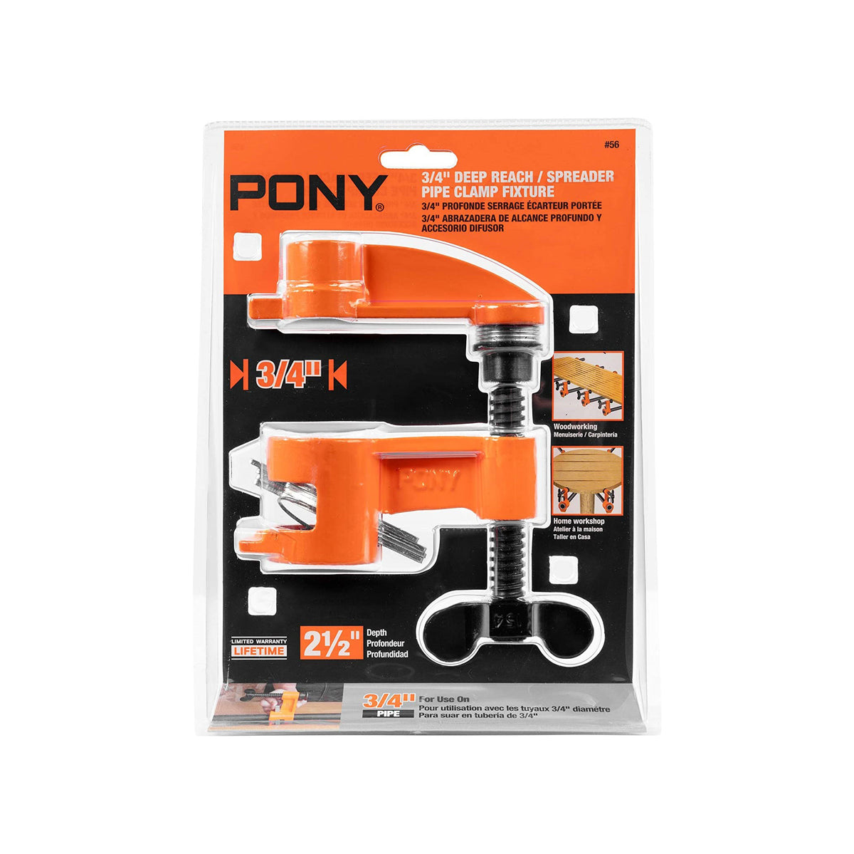 Pony Jorgensen Deep Reach Pipe Clamp with 3/4in Pipe in use on woodworking project