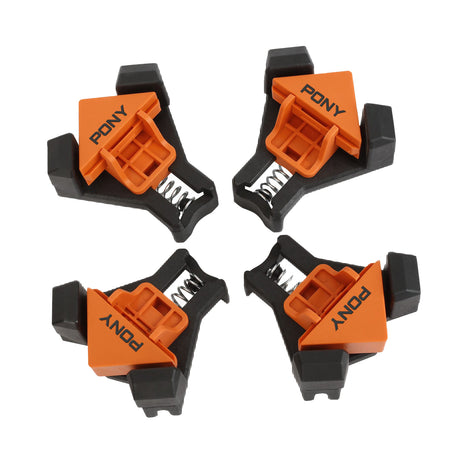Pony Jorgensen Set of 4 Quick-Release Corner Clamps in use on a wooden frame