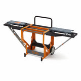 BORA Portacube STR Mitre Saw Workstation with Rotating Table showing extended extension wings