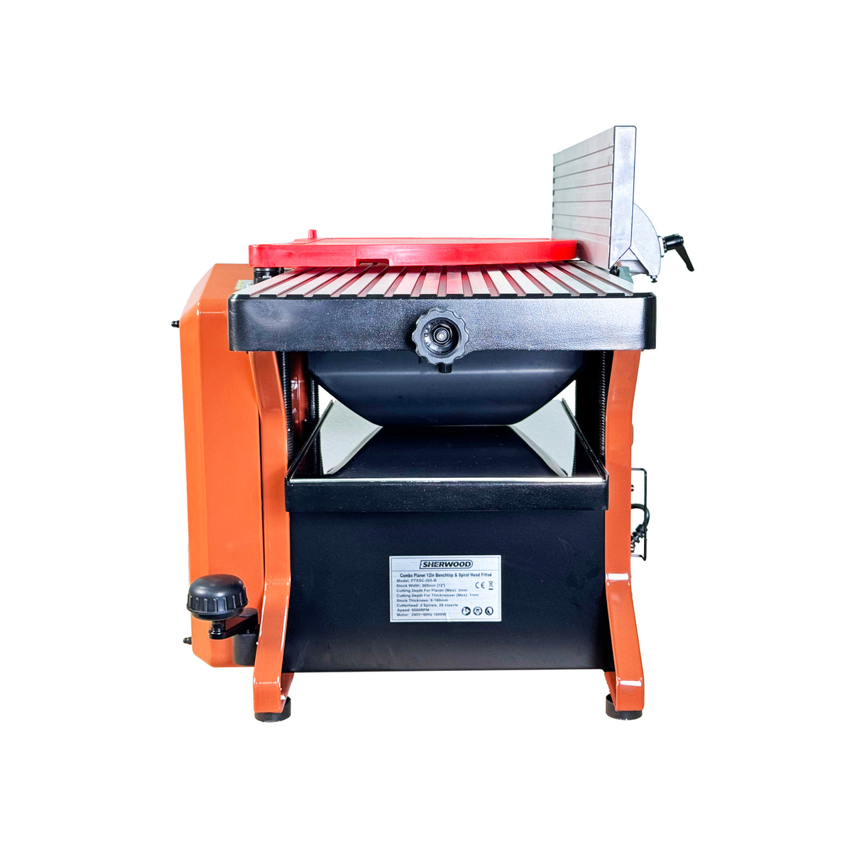 Compact Sherwood 12in Planer Thicknesser with Helical Cutterhead - angled view demonstrating wide format design