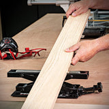 Adjustable roller stand for Trend Benchtop Mitre Saw, aiding in safe material movement and hands-free control in the workshop
