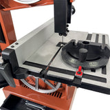 Sherwood 9in Benchtop Bandsaw 300W - Side view showing blade tension adjustment knob and cutting capacity