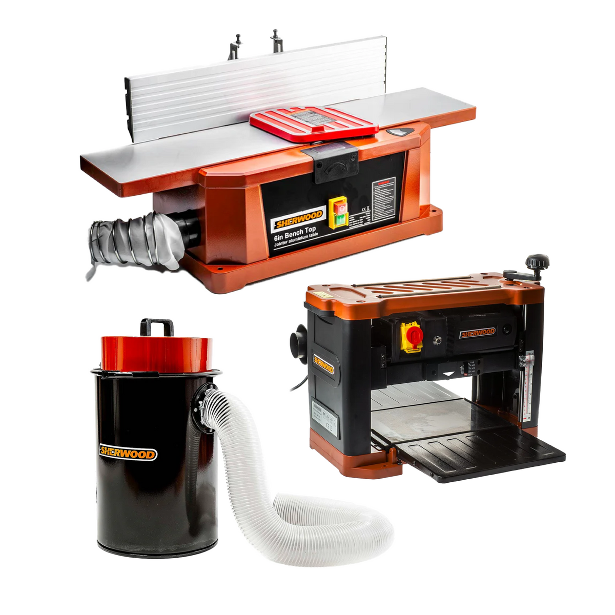 Sherwood Benchtop Planer Bundle with Straight Blade Cutterhead Plus DC-50 Extractor