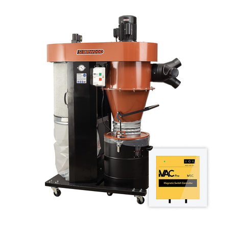 Sherwood 2HP Industrial Cyclone Dust Extractor with iVac Automation Enabled - Top view showing two-stage dust collection system