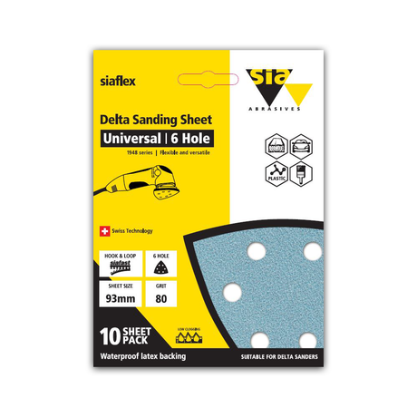 SIA Abrasives 1948 siaflex Delta Sanding Sheet 93 x 93mm 6-Hole Pack of 10 in Australian woodworking tools store