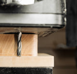 Shaper tools 8mm x 35mm up-spiral flat CNC router bit in use on wood