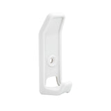 White double hook for tools and accessories. Angled top and through slot for easy hanging. A versatile storage solution